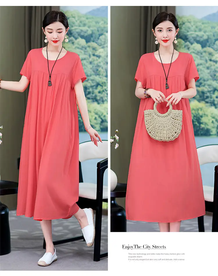 2023 New High-End Floral Cotton Silk Dress Women Summer Elegant Mother Belly Cover Plus Size — feature 35
