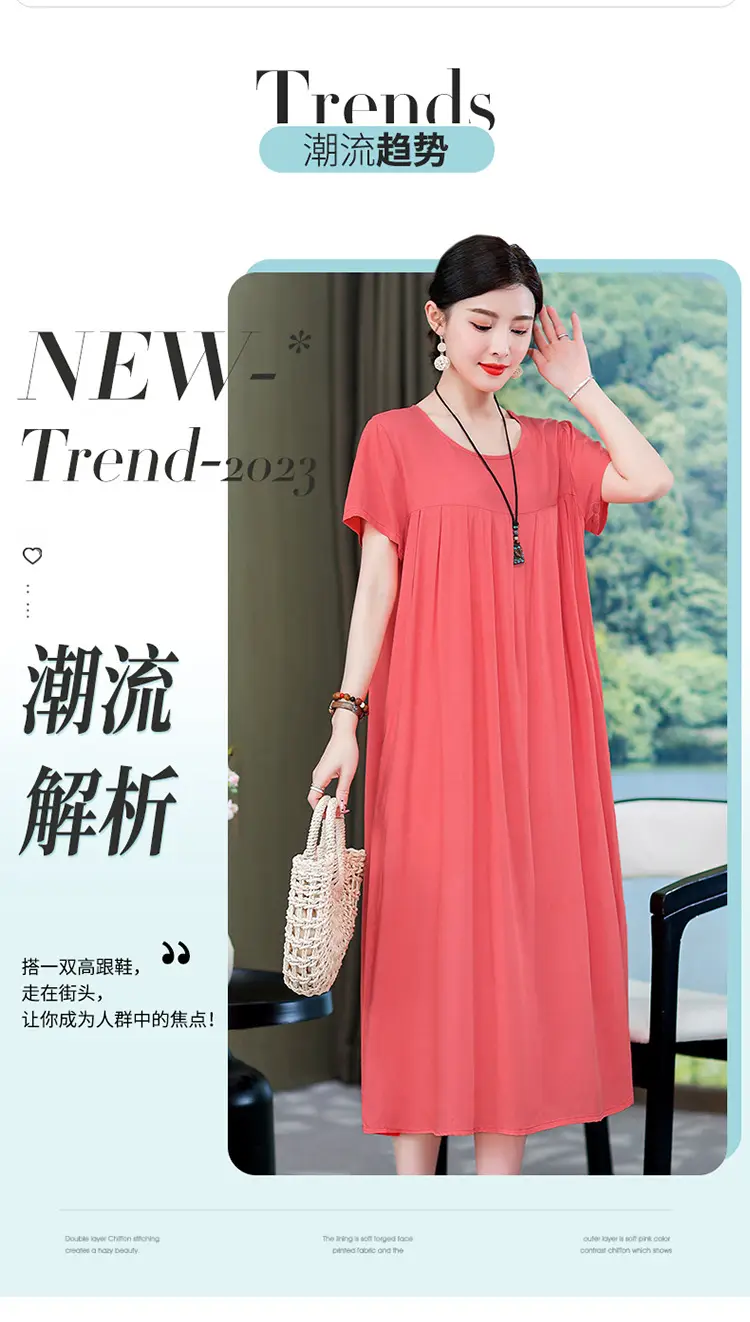 2023 New High-End Floral Cotton Silk Dress Women Summer Elegant Mother Belly Cover Plus Size — feature 4