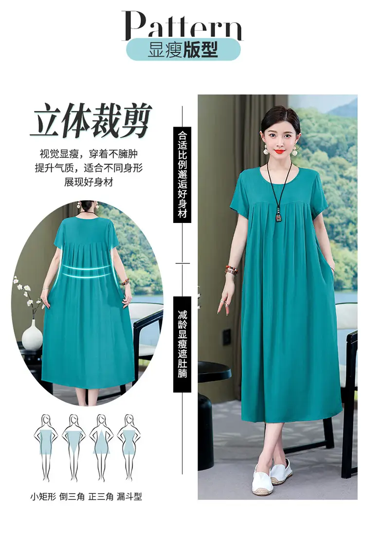 2023 New High-End Floral Cotton Silk Dress Women Summer Elegant Mother Belly Cover Plus Size — feature 5