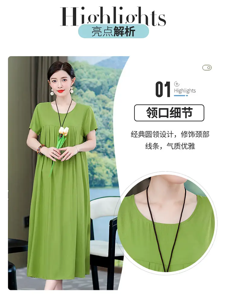 2023 New High-End Floral Cotton Silk Dress Women Summer Elegant Mother Belly Cover Plus Size — feature 6