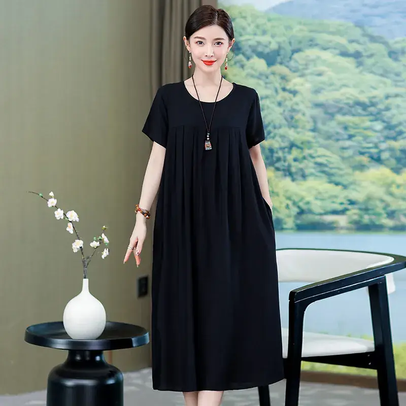 2023 New High-End Floral Cotton Silk Dress Women Summer Elegant Mother Belly Cover Plus Size - Image 15
