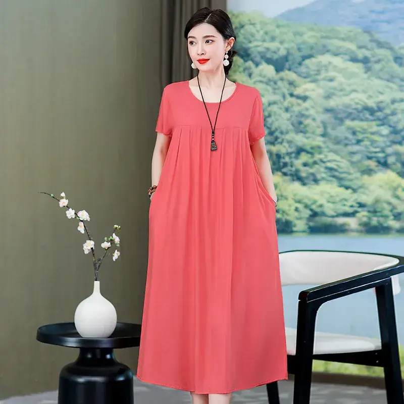 2023 New High-End Floral Cotton Silk Dress Women Summer Elegant Mother Belly Cover Plus Size - Image 19