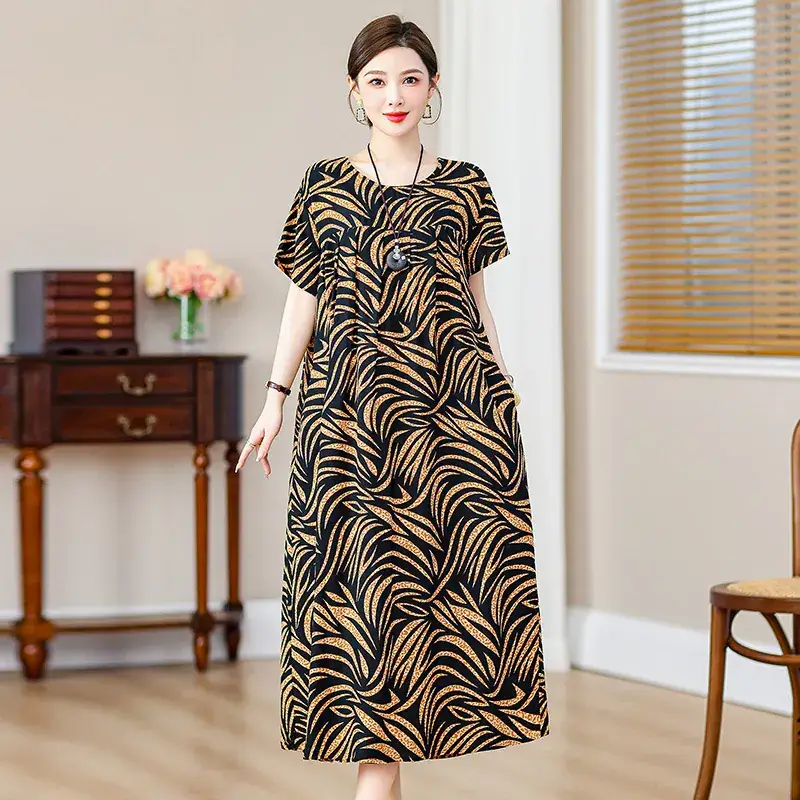 2023 New High-End Floral Cotton Silk Dress Women Summer Elegant Mother Belly Cover Plus Size - Image 26
