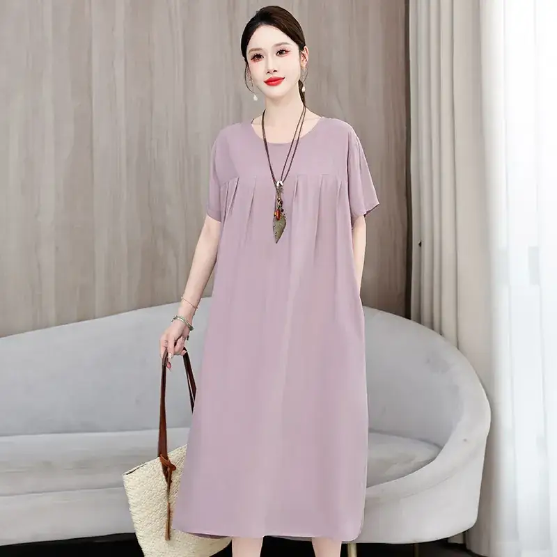 2023 New High-End Floral Cotton Silk Dress Women Summer Elegant Mother Belly Cover Plus Size - Image 46