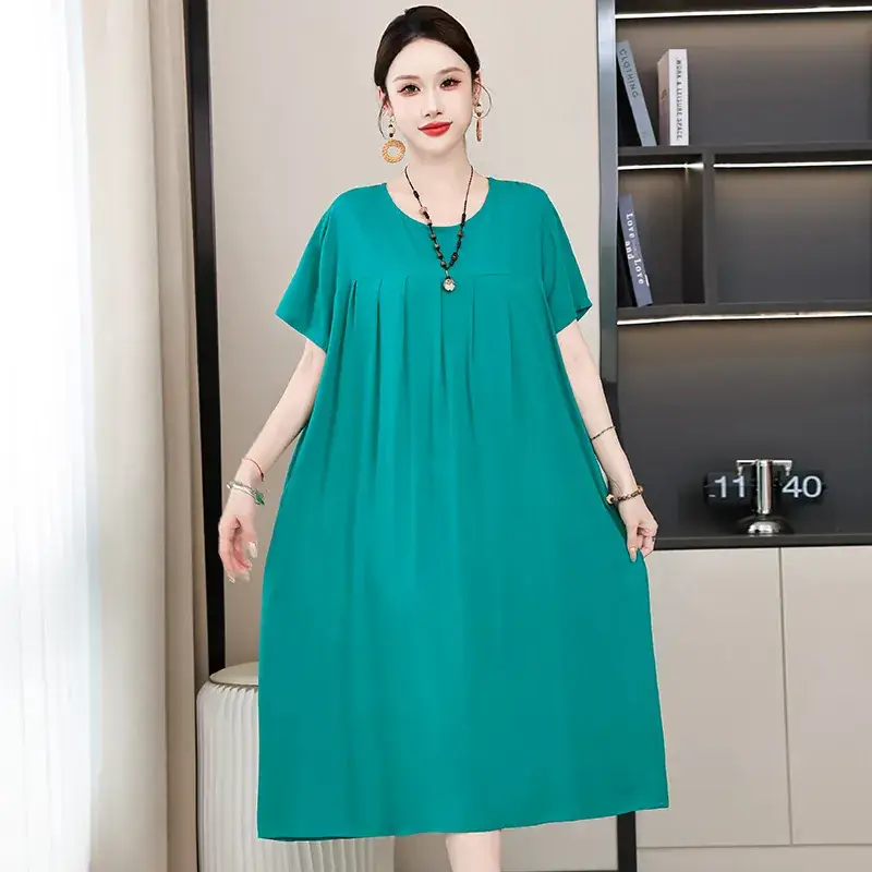 2023 New High-End Floral Cotton Silk Dress Women Summer Elegant Mother Belly Cover Plus Size - Image 47