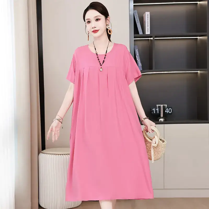 2023 New High-End Floral Cotton Silk Dress Women Summer Elegant Mother Belly Cover Plus Size - Image 48