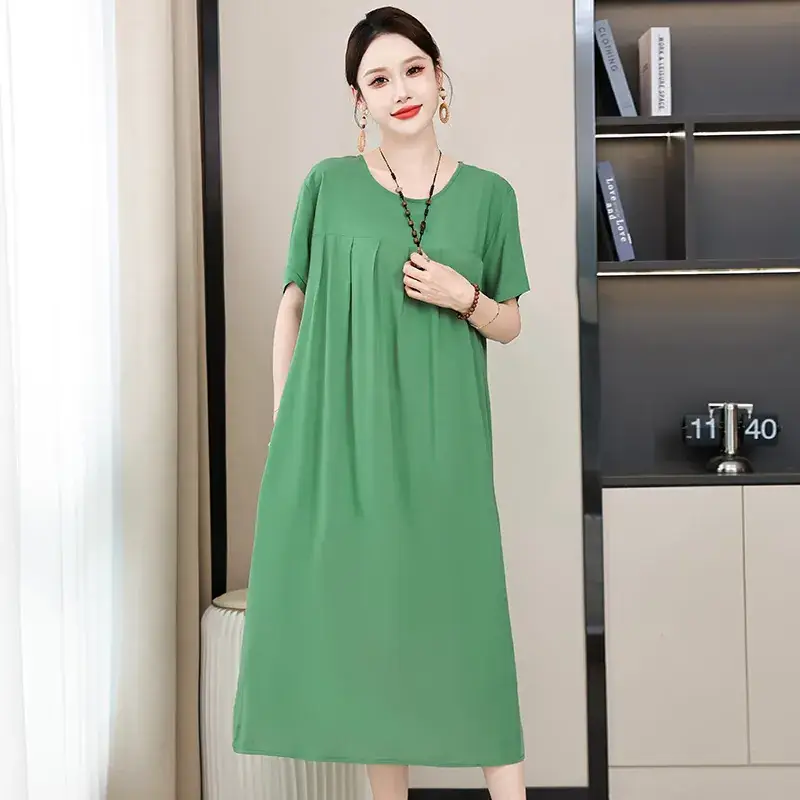 2023 New High-End Floral Cotton Silk Dress Women Summer Elegant Mother Belly Cover Plus Size - Image 49