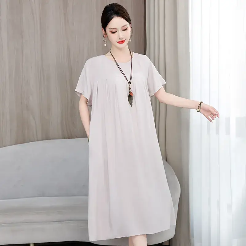 2023 New High-End Floral Cotton Silk Dress Women Summer Elegant Mother Belly Cover Plus Size - Image 50