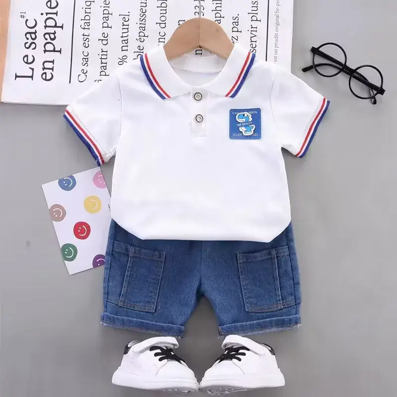 Baby Boys & Girls Polo Shirt Shorts Set White Blue - Image 6