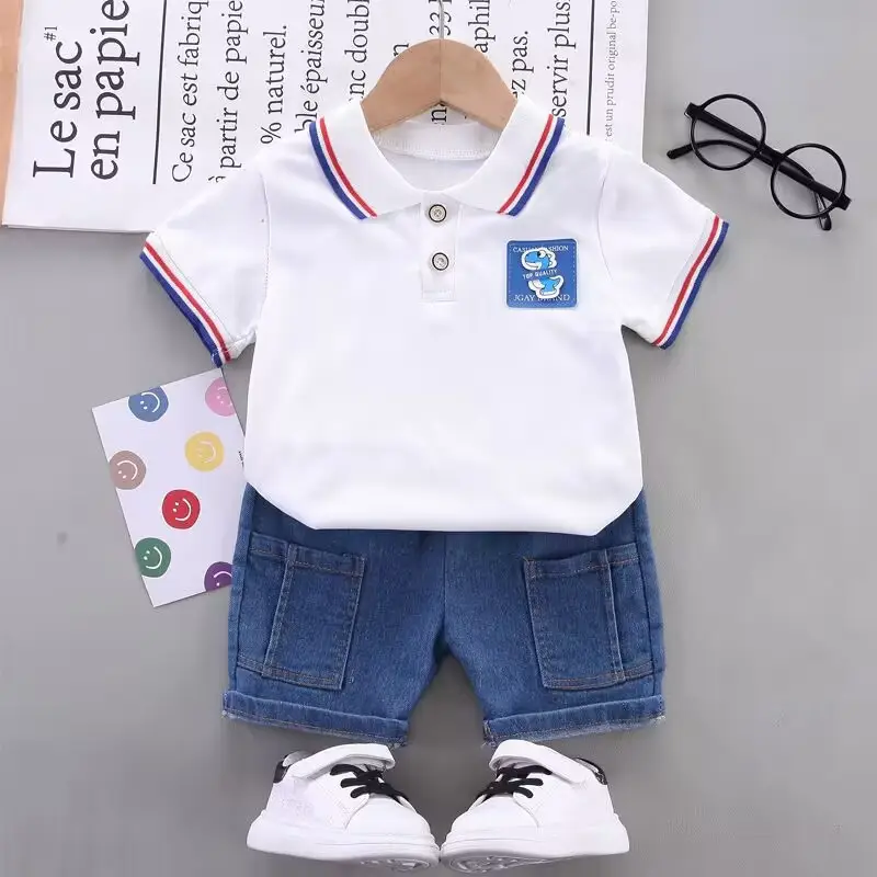 Baby Boys & Girls Polo Shirt Shorts Set White Blue — feature 2