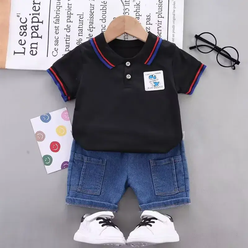 Baby Boys & Girls Polo Shirt Shorts Set White Blue - Image 2
