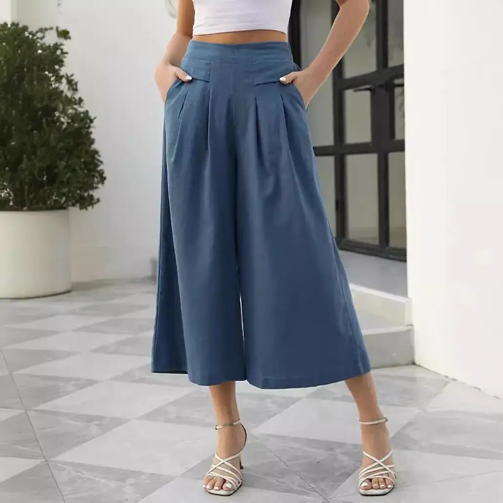 Women's Cotton Wide Leg Ankle Pants Brown 2023 - Image 8