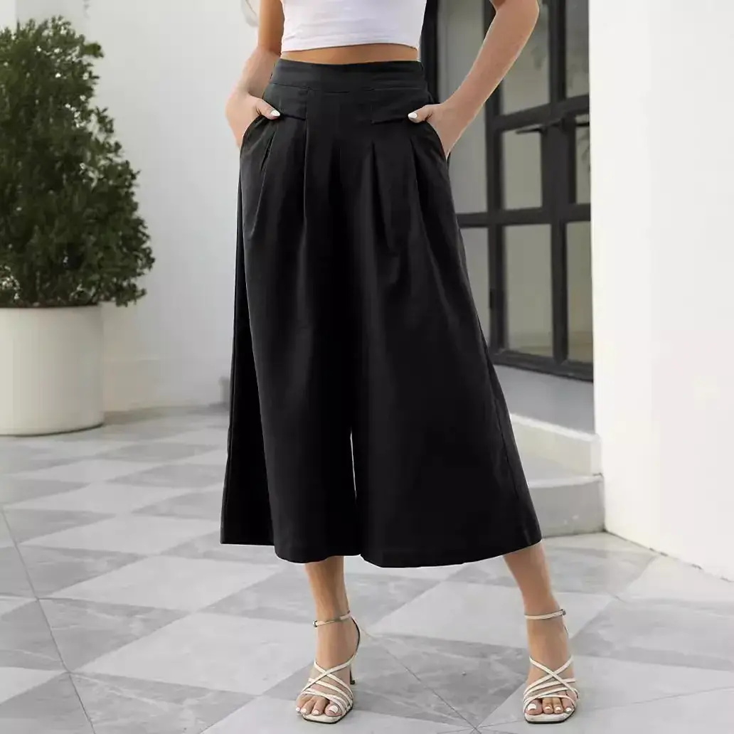 Women's Cotton Wide Leg Ankle Pants Brown 2023 - Image 9