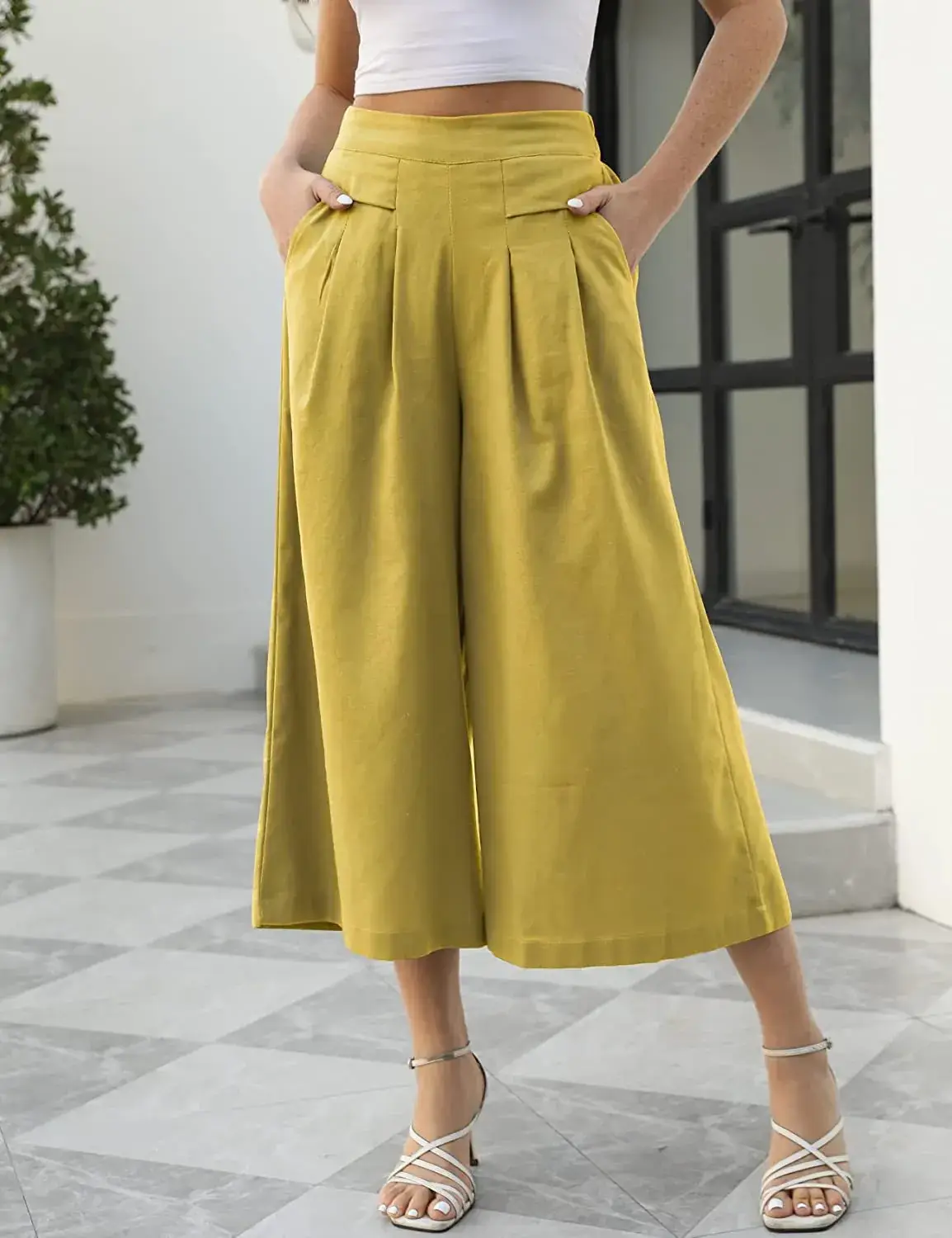 Women's Cotton Wide Leg Ankle Pants Brown 2023 — feature 22