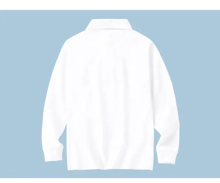 Children's White Polo T-Shirt Long Sleeve Cotton Lapel Base Shirt — feature 10