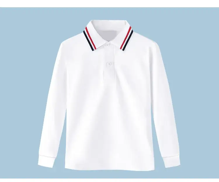 Children's White Polo T-Shirt Long Sleeve Cotton Lapel Base Shirt — feature 11