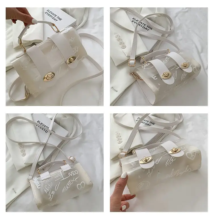 Women's Transparent Jelly Crossbody Bag with Graffiti Design — feature 10