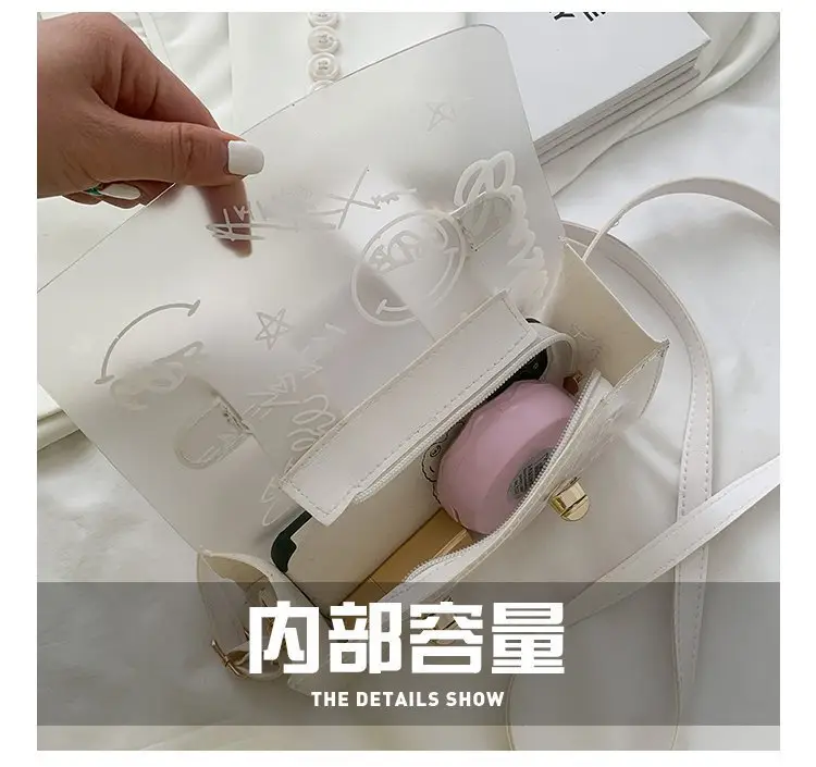 Women's Transparent Jelly Crossbody Bag with Graffiti Design — feature 11