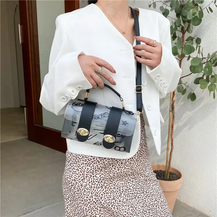 Women's Transparent Jelly Crossbody Bag with Graffiti Design — feature 13