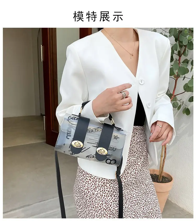Women's Transparent Jelly Crossbody Bag with Graffiti Design — feature 19