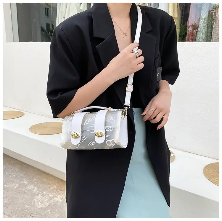 Women's Transparent Jelly Crossbody Bag with Graffiti Design — feature 30