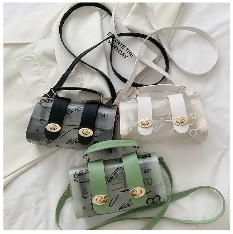 Women's Transparent Jelly Crossbody Bag with Graffiti Design — feature 33
