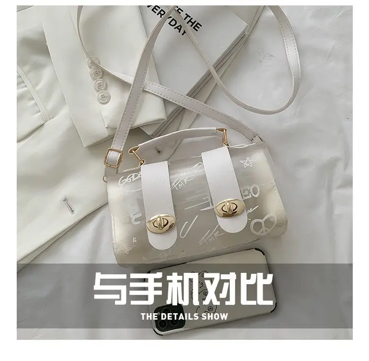 Women's Transparent Jelly Crossbody Bag with Graffiti Design — feature 9