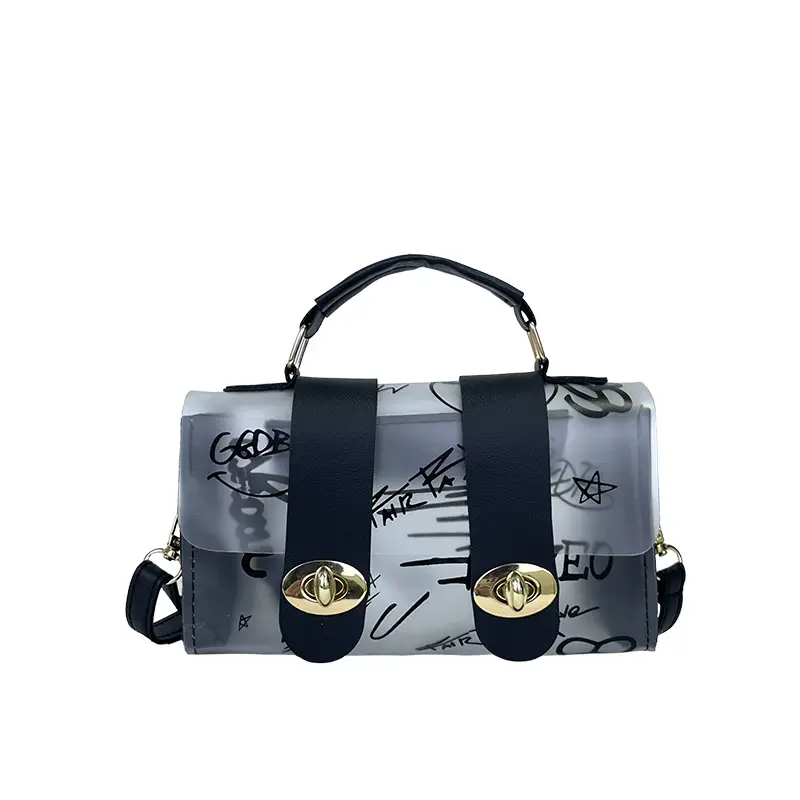 Women's Transparent Jelly Crossbody Bag with Graffiti Design - Image 3
