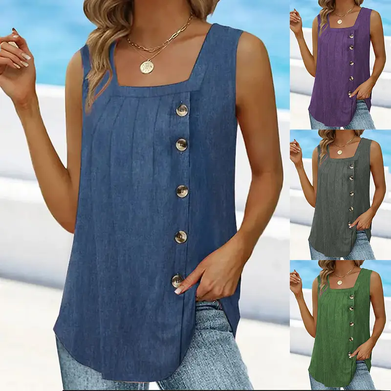 Purple Pleated Button Vest for Women Summer Wear — feature 52