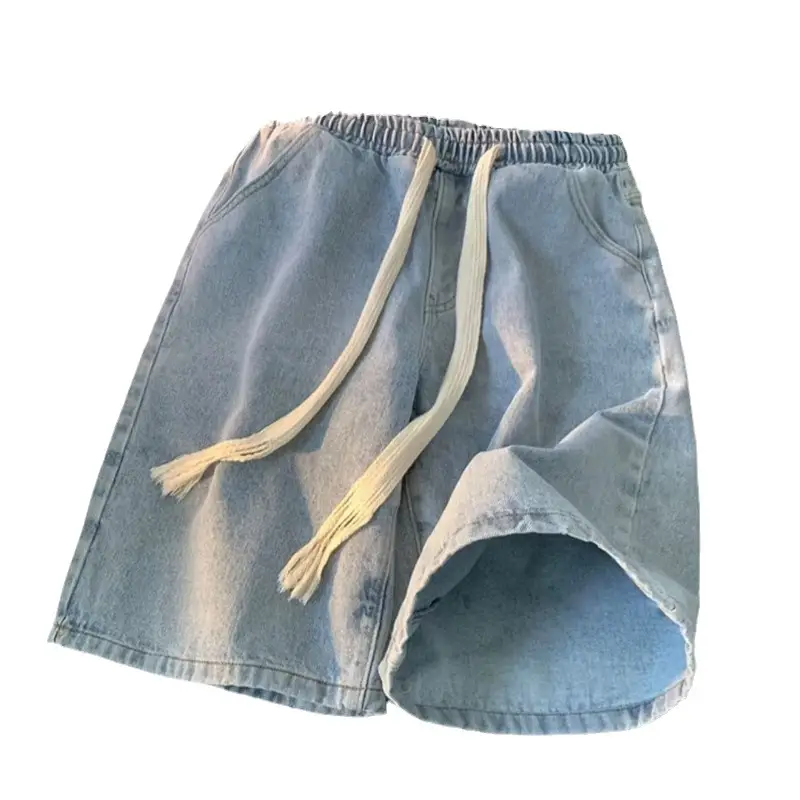Denim Shorts Men Loose Fit Elastic Waist Grey - Image 7