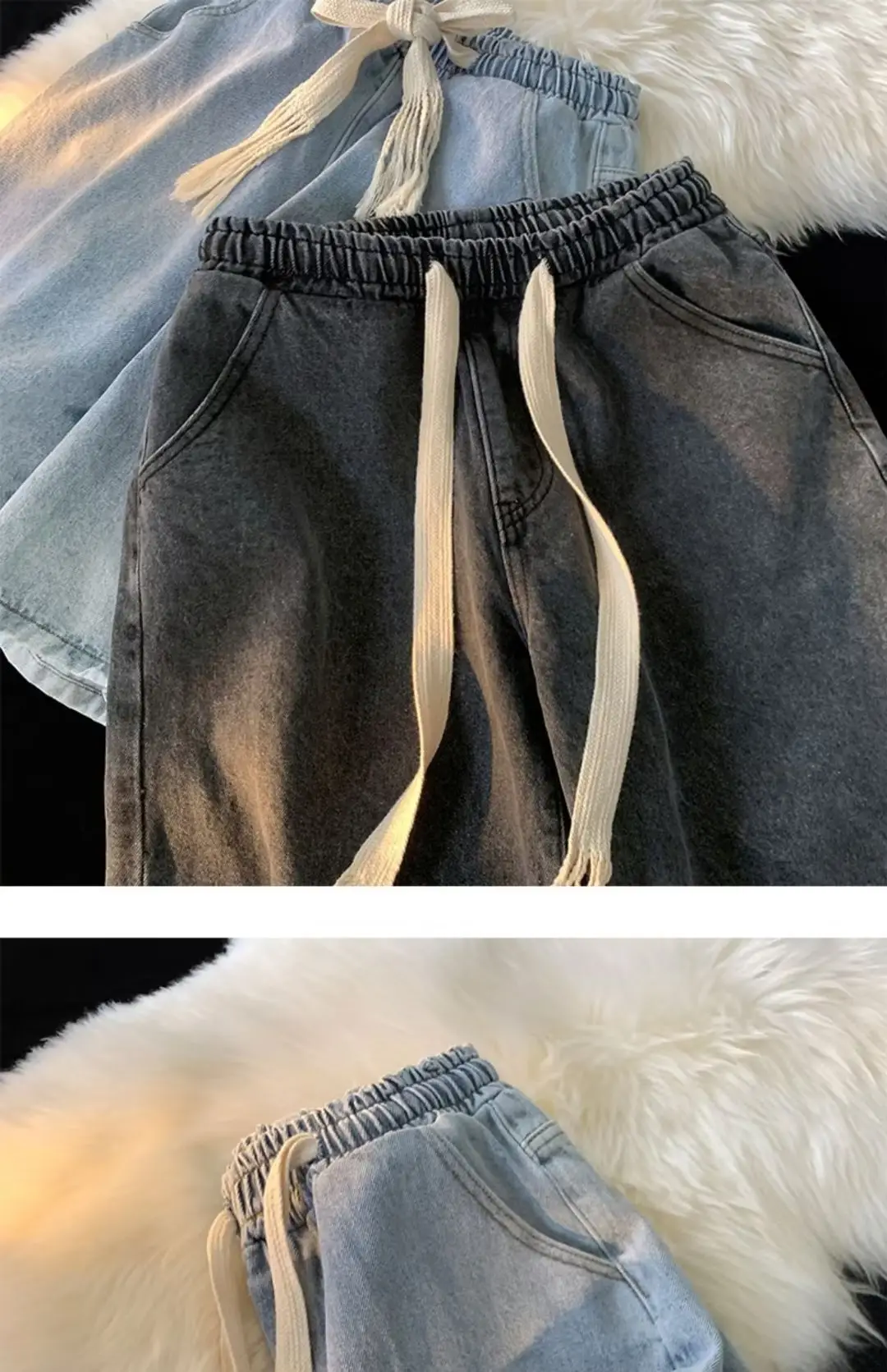 Denim Shorts Men Loose Fit Elastic Waist Grey — feature 3