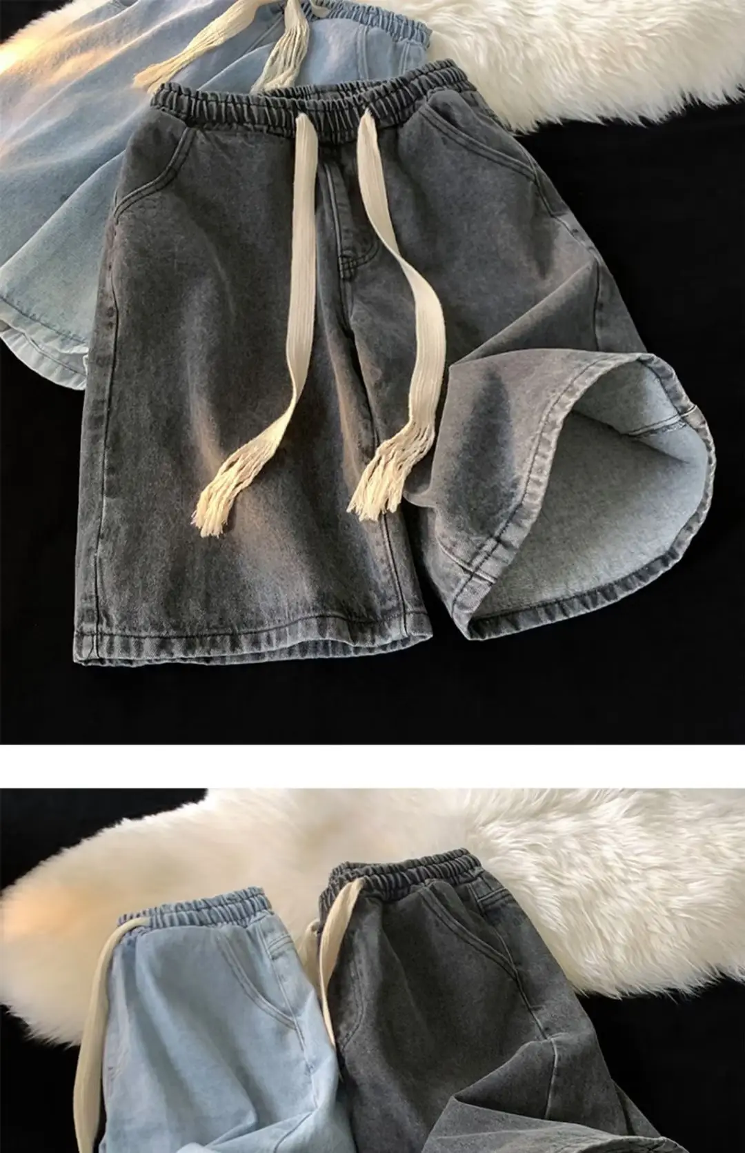 Denim Shorts Men Loose Fit Elastic Waist Grey — feature 5