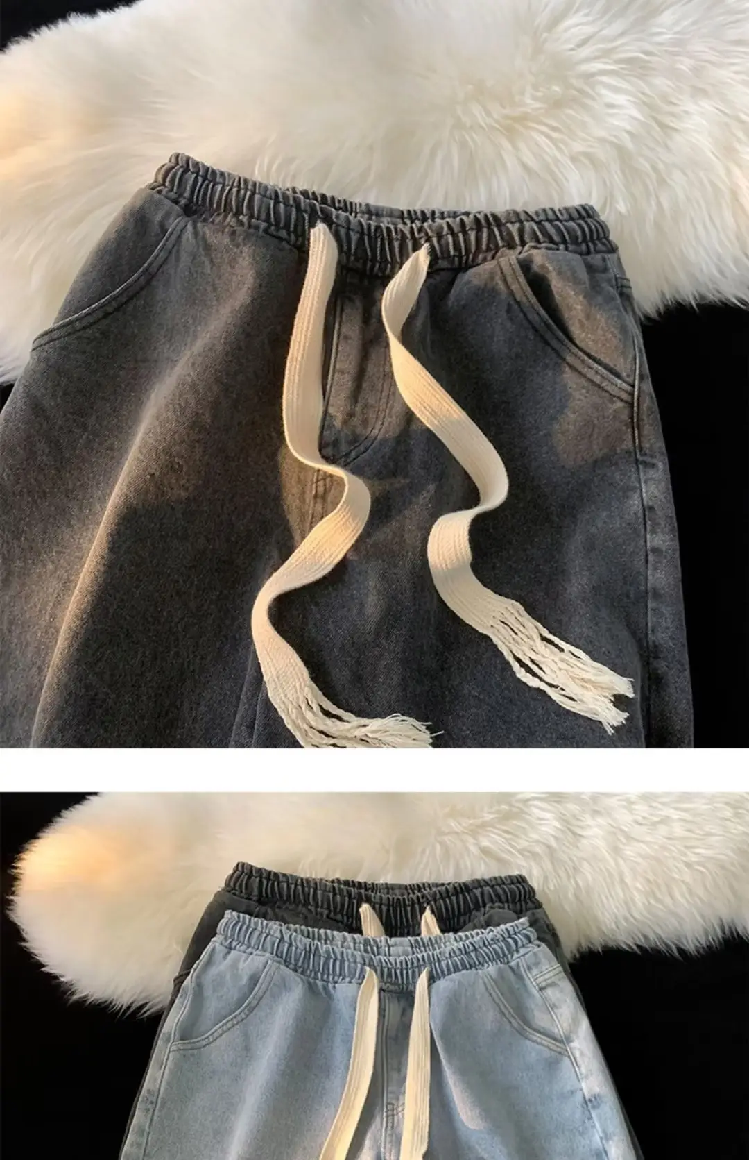 Denim Shorts Men Loose Fit Elastic Waist Grey — feature 7