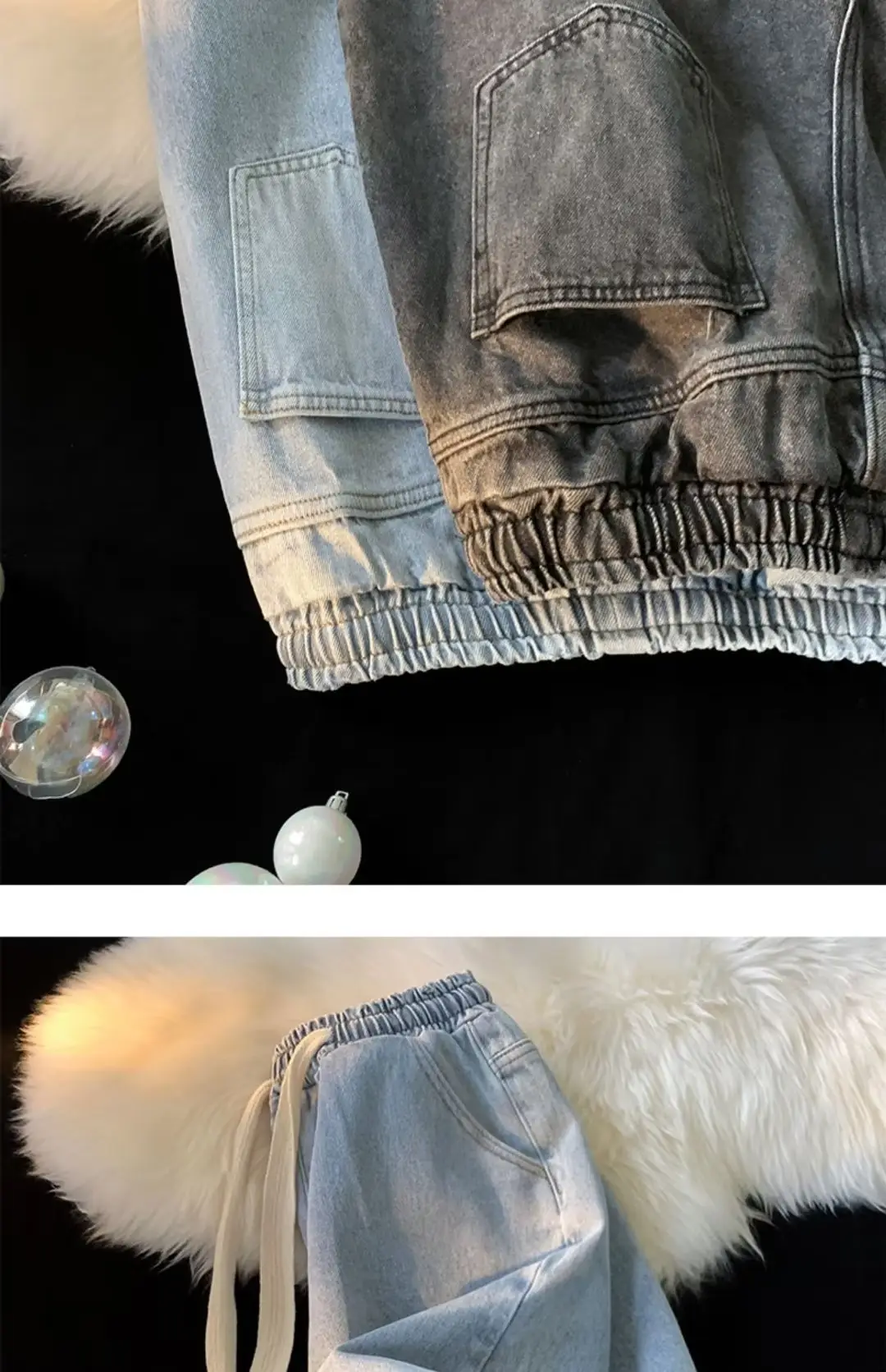 Denim Shorts Men Loose Fit Elastic Waist Grey — feature 9