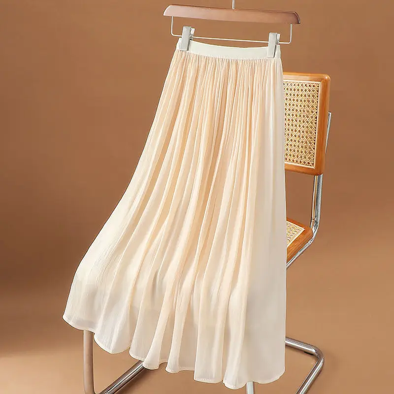 Women's Summer Streamer Chiffon Skirt Milk Pearlescent Willow Pleated — feature 1