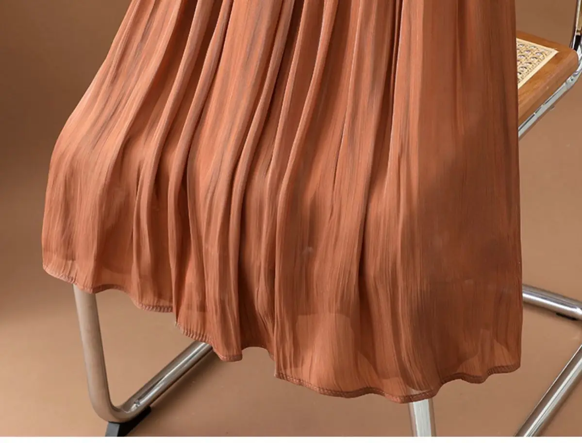 Women's Summer Streamer Chiffon Skirt Milk Pearlescent Willow Pleated — feature 12