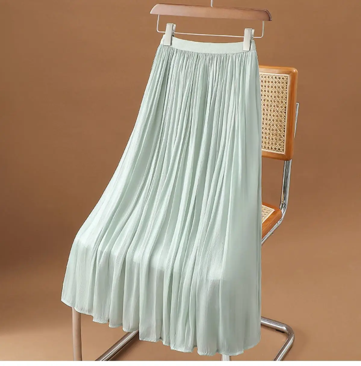 Women's Summer Streamer Chiffon Skirt Milk Pearlescent Willow Pleated — feature 14