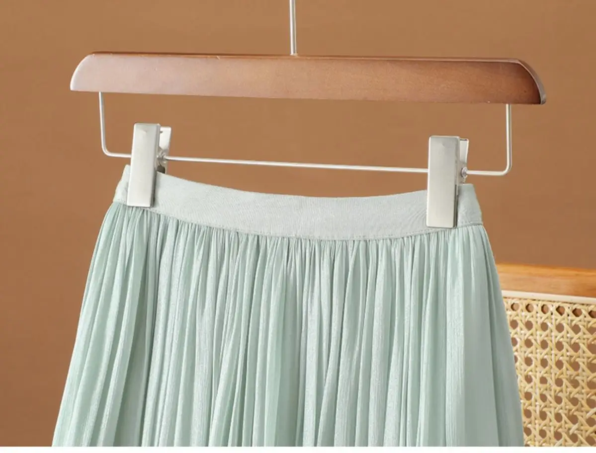 Women's Summer Streamer Chiffon Skirt Milk Pearlescent Willow Pleated — feature 15