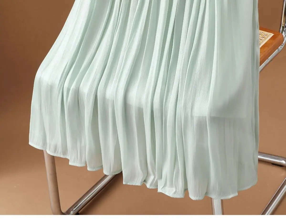 Women's Summer Streamer Chiffon Skirt Milk Pearlescent Willow Pleated — feature 16
