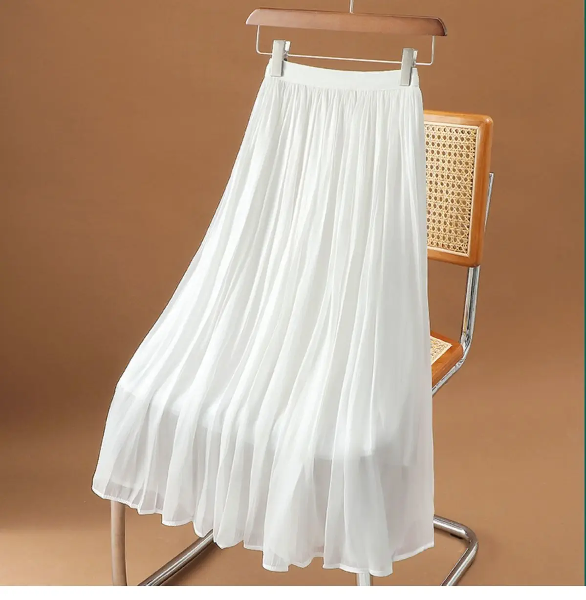 Women's Summer Streamer Chiffon Skirt Milk Pearlescent Willow Pleated — feature 18