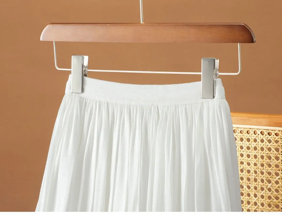 Women's Summer Streamer Chiffon Skirt Milk Pearlescent Willow Pleated — feature 19