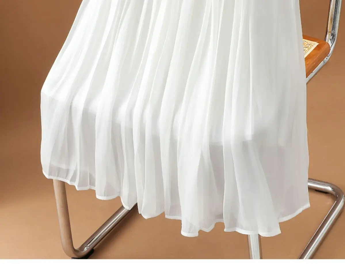 Women's Summer Streamer Chiffon Skirt Milk Pearlescent Willow Pleated — feature 20