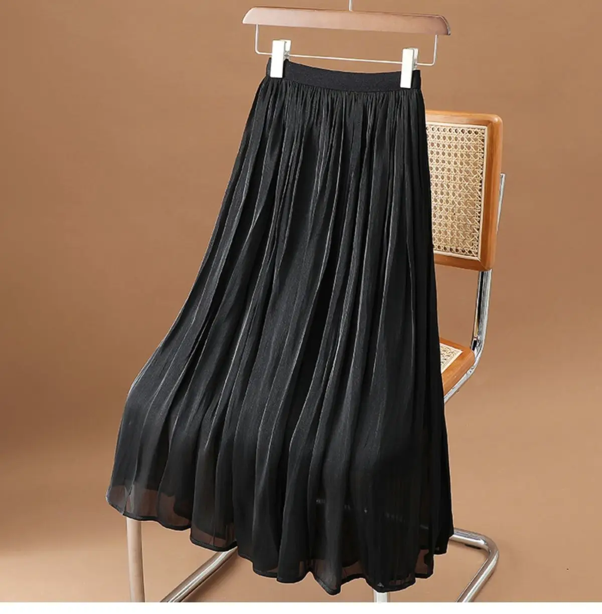 Women's Summer Streamer Chiffon Skirt Milk Pearlescent Willow Pleated — feature 23