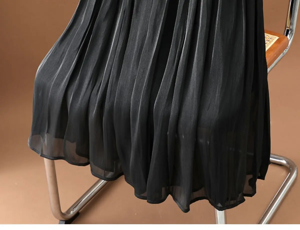 Women's Summer Streamer Chiffon Skirt Milk Pearlescent Willow Pleated — feature 24