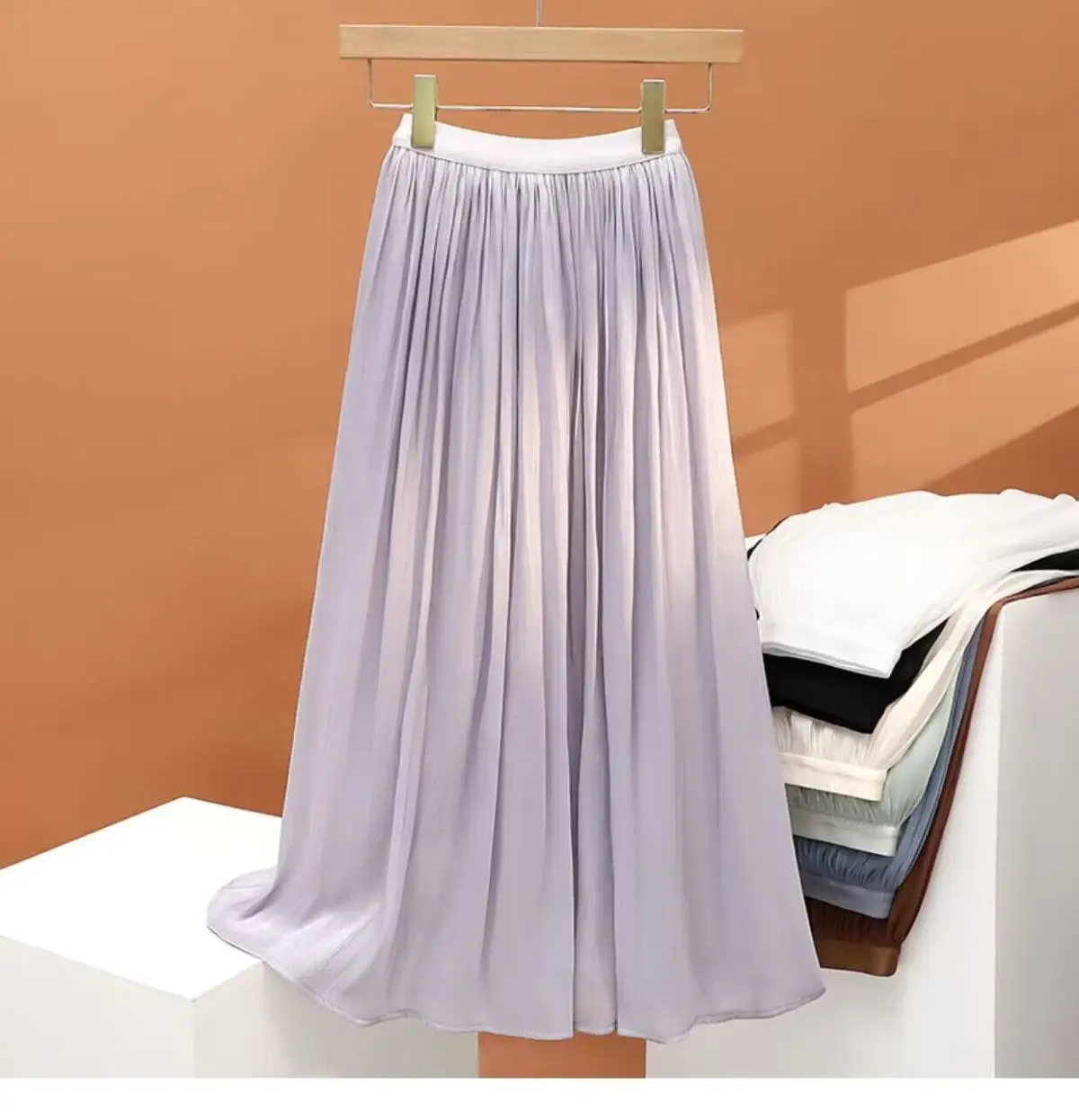 Women's Summer Streamer Chiffon Skirt Milk Pearlescent Willow Pleated — feature 26