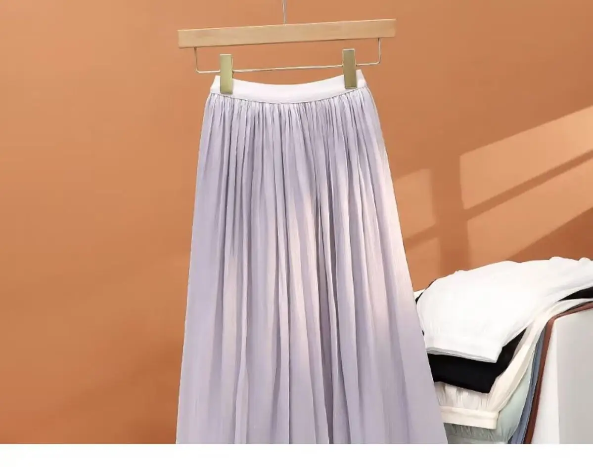 Women's Summer Streamer Chiffon Skirt Milk Pearlescent Willow Pleated — feature 27