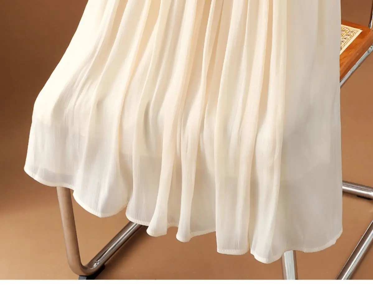 Women's Summer Streamer Chiffon Skirt Milk Pearlescent Willow Pleated — feature 7