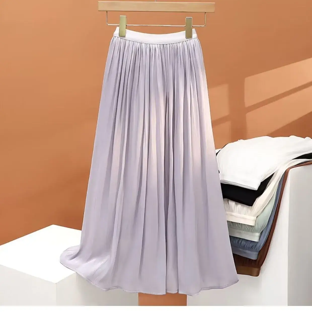 Women's Summer Streamer Chiffon Skirt Milk Pearlescent Willow Pleated - Image 4