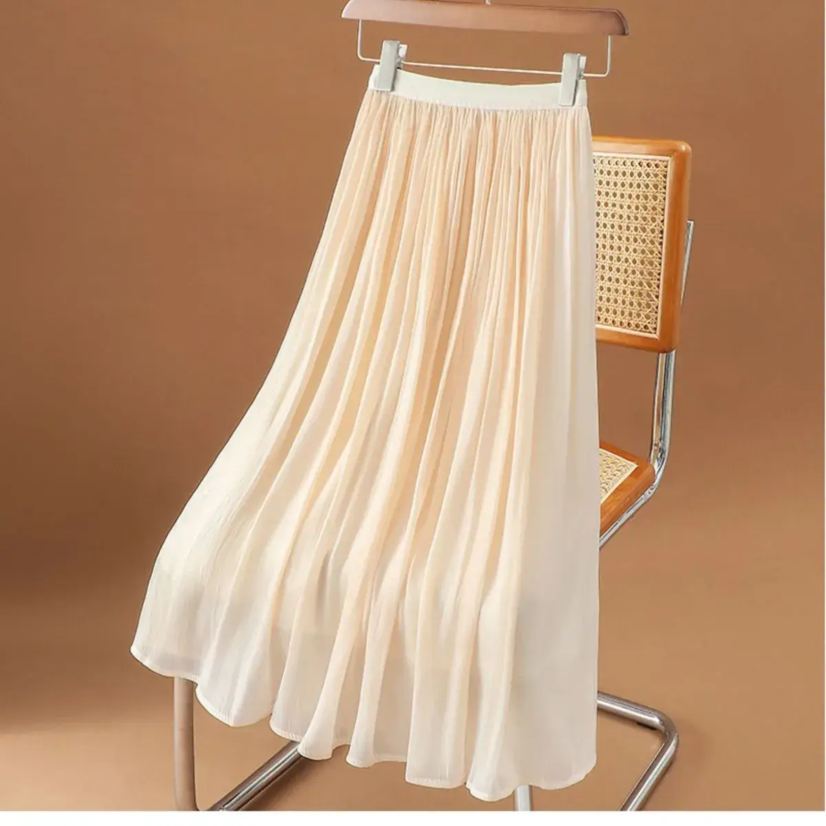 Women's Summer Streamer Chiffon Skirt Milk Pearlescent Willow Pleated - Image 6