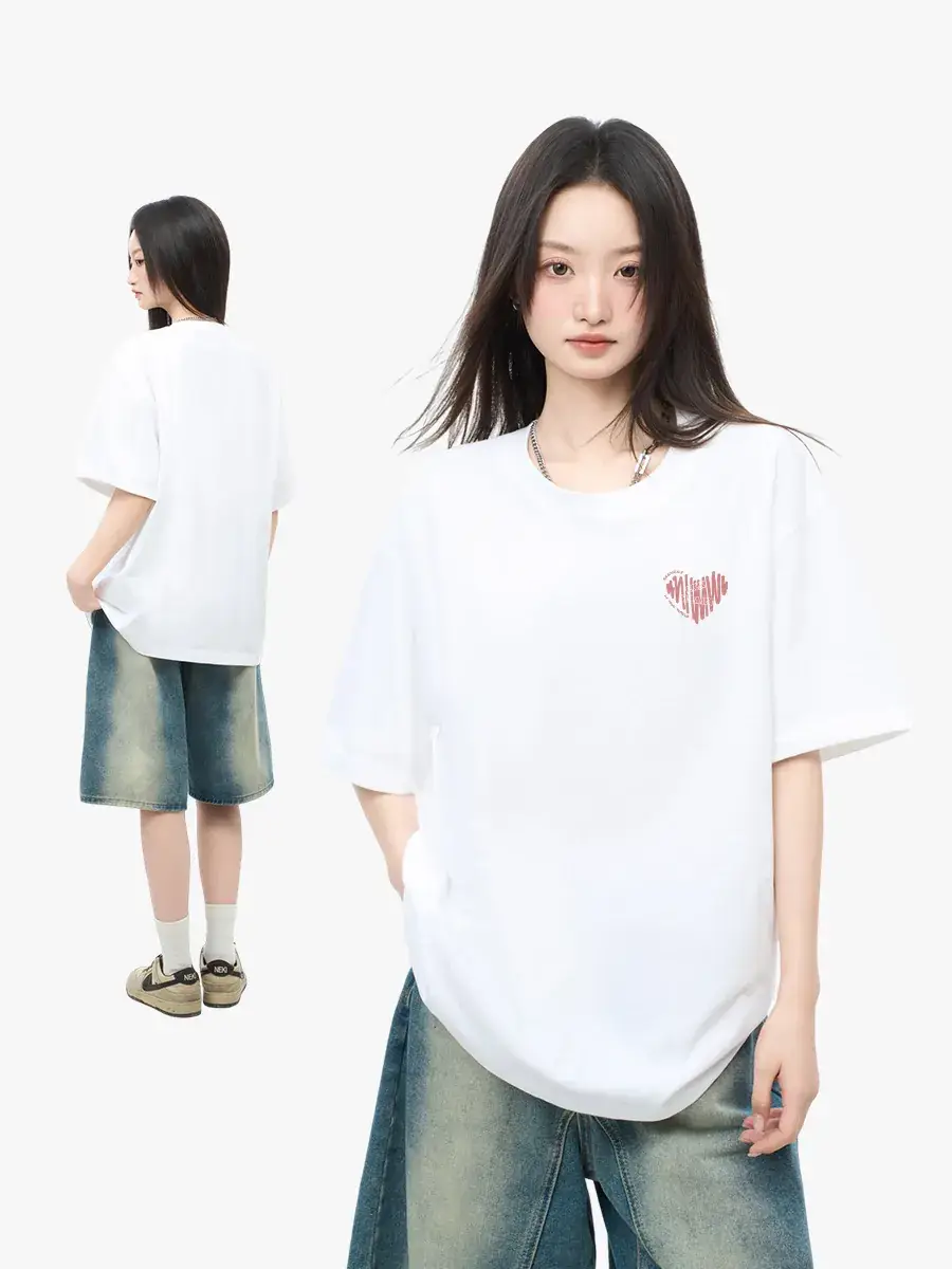 Women Pure Cotton Loose Fit T-Shirt Heart Print Summer Casual - Image 10